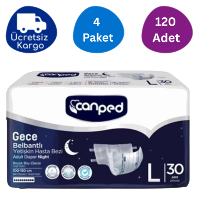 Canped Belbantlı Yetişkin Hasta Bezi Gece Large 30'lu (120 Adet) - 1