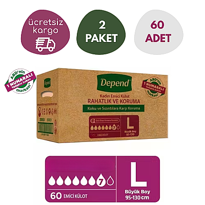 Depend Emici Külot Büyük Boy L 2x30 Kadın Adet Hasta Bezi - 1