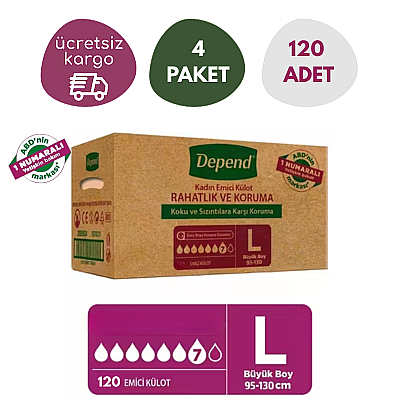 Depend Emici Külot Büyük Boy L 4x30 Adet Kadın Hasta Bezi - 1