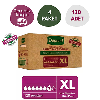 Depend Emici Külot Büyük Boy XL 4x30 Adet Kadın Hasta Bezi - 1