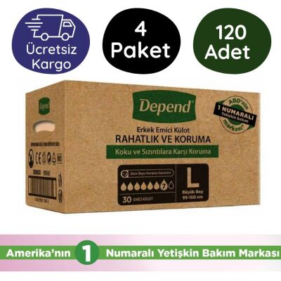 Depend Erkek Emici Külot Hasta Bezi Büyük Boy (L) 30'lu 120 Adet - 1