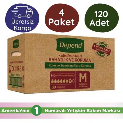 Depend Kadın Emici Külot Hasta Bezi Orta Boy(M) 30'lu 120 Adet - 1