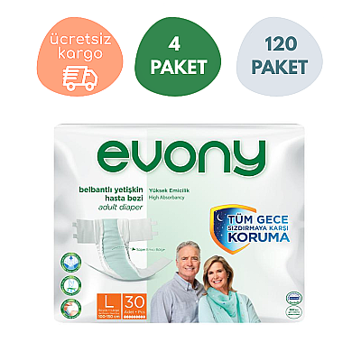 Evony Belbantlı Hasta Bezi L-Large 30'lu 4 Paket (120 Adet) - 1