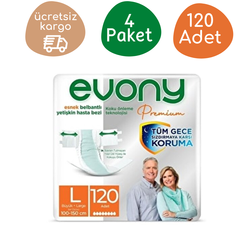 Evony Premium Esnek Belbantlı Yetişkin Hasta Bezi Büyük(L) Beden 30'lu 120 Adet - Evony