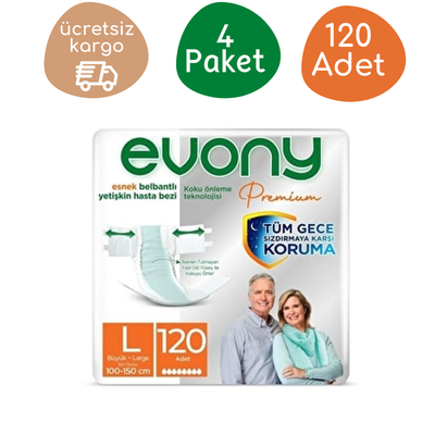 Evony Premium Esnek Belbantlı Yetişkin Hasta Bezi Büyük(L) Beden 30'lu 120 Adet - 1
