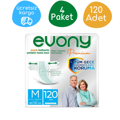 Evony Premium Esnek Belbantlı Yetişkin Hasta Bezi Orta Boy(M) 120 Adet - 1