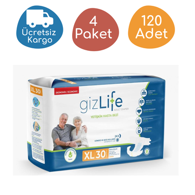 GizLife Belbantlı Yetişkin Hasta Bezi Ekstra Büyük (XL) 30'lu 120 Adet - 1