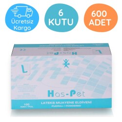 Has-pet Lateks Pudralı Muayene Eldiveni (L) 100lü 6 Kutu - Has-pet