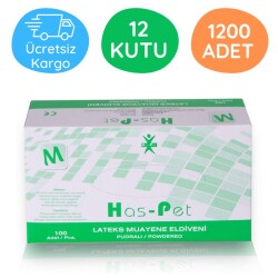 Has-pet Lateks Pudralı Muayene Eldiveni (M) 100lü 12 Kutu - Has-pet