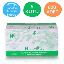 Has-pet Lateks Pudralı Muayene Eldiveni (M) 100lü 6 Kutu - Has-pet