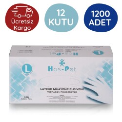 Has-pet Latex Pudrasız Muayene Eldiveni (L) 100lü 12 Kutu - Has-pet