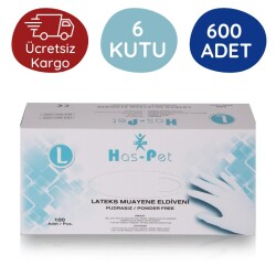 Has-pet Latex Pudrasız Muayene Eldiveni (L) 100lü 6 Kutu - Has-pet