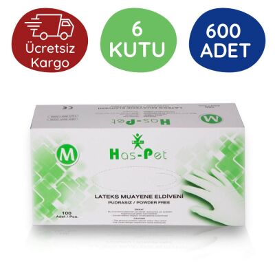 Has-pet Latex Pudrasız Muayene Eldiveni (M) 100lü 6 Kutu - 1