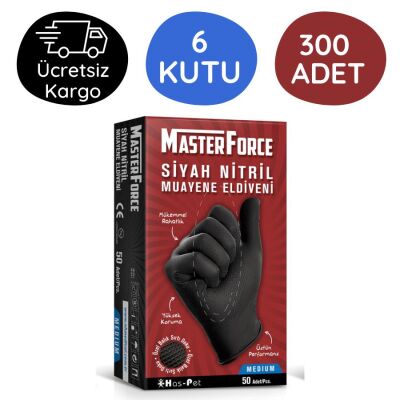 Has-Pet Masterforce Siyah Nitril Eldiven (M) 50 Adet 6 Kutu - 1