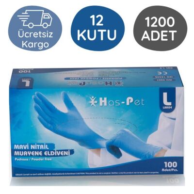 Has-pet Mavi Nitril Eldiven (L) 100lü 12 Kutu - 1