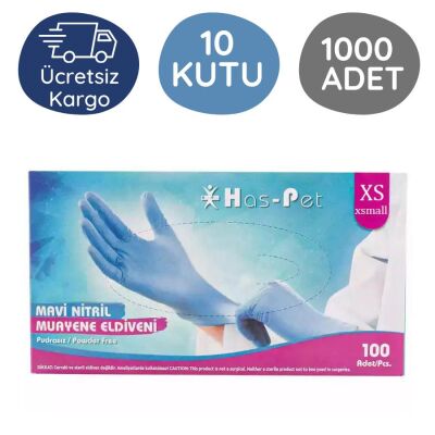 Has-pet Mavi Nitril Eldiven (XS) 100lü 10 Kutu - 1
