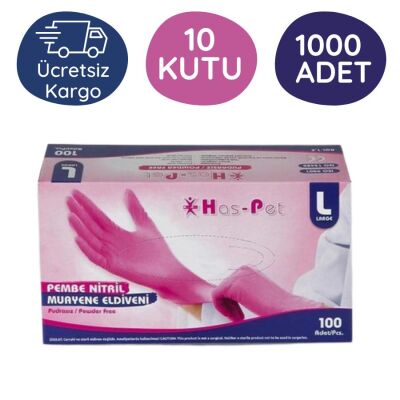 Has-pet Pembe Nitril Eldiven (L) 100lü 10 Kutu - 1