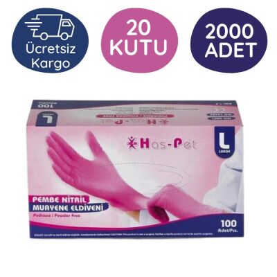 Has-pet Pembe Nitril Eldiven (L) 100lü 20 Kutu - 1