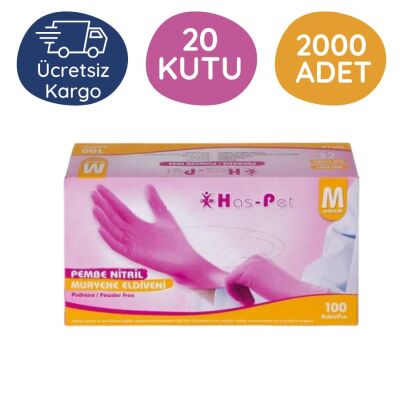 Has-pet Pembe Nitril Eldiven (M) 100lü 20 Kutu - 1