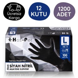 Has-Pet Siyah Nitril Eldiven (L) 100lü 12 Kutu - Has-pet