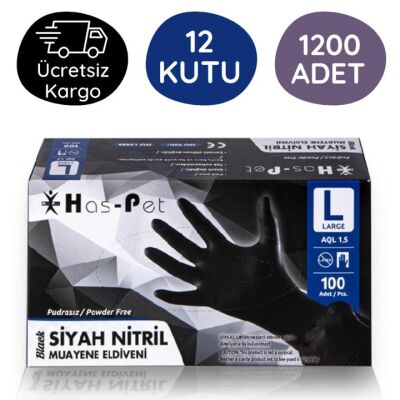 Has-Pet Siyah Nitril Eldiven (L) 100lü 12 Kutu - 1