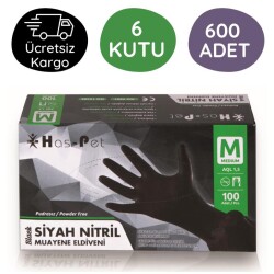 Has-Pet Siyah Nitril Eldiven (M) 100lü 6 Kutu - Has-pet