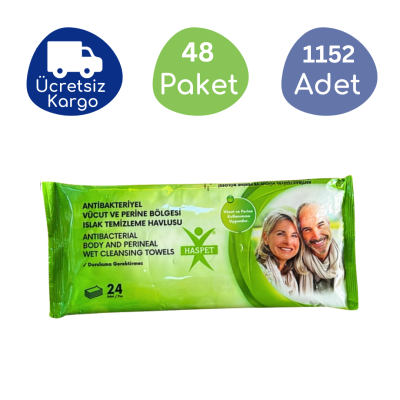 Haspet Antibakteriyel Perine Bölge Temizleme Havlusu 24'lü (48 Paket - 1152 Adet) - 1