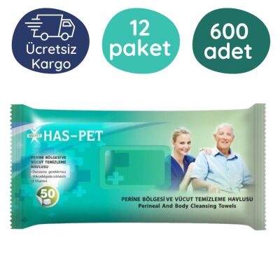 Haspet Perine Bölge Temizleme Havlusu Kapaklı 30x32cm (12 Paket - 600 Adet) - 1